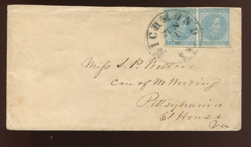 Confederate States 7 Pair on Cover Richmond to Pittsylvania CH w/PF Cert  MV224