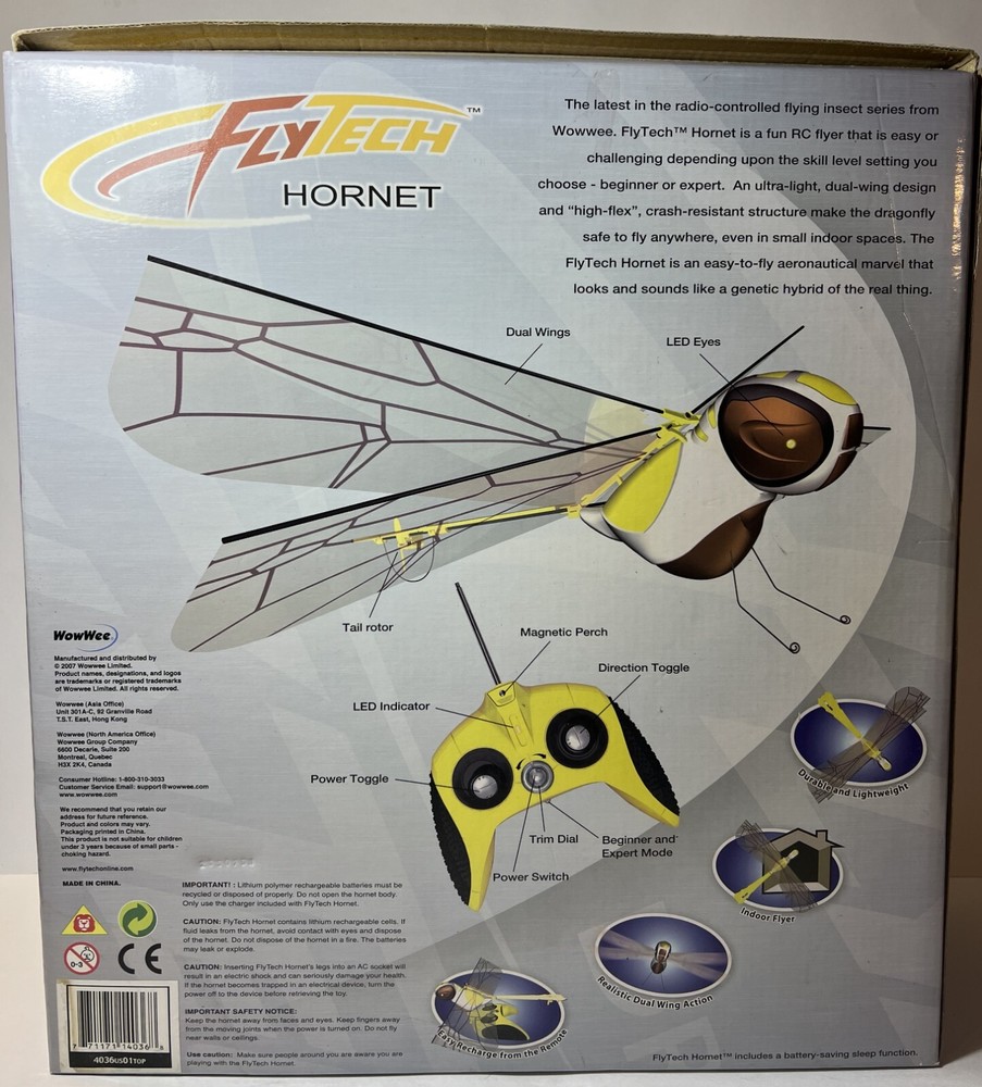 Wowwee Flytech Robotic Hornet Remote Control Insect Drone RC Fly 2007