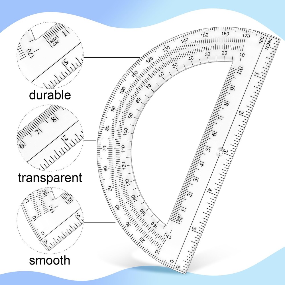 Unjoo Plastic Protractor Math Protractors 180 Degrees for Geometry Classroom ...