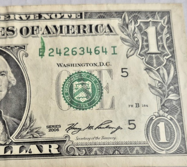 Serial Number Extra Green Over Excess Ink Digit Error 1$ Note Misprint Smear
