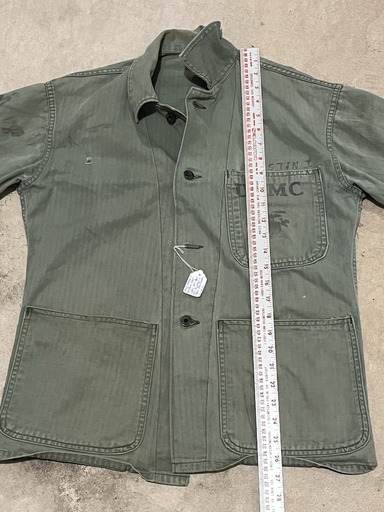 WW2 USMC HBT Jacket P-41 Stenciled Size 41 Thrashed Distressed Named