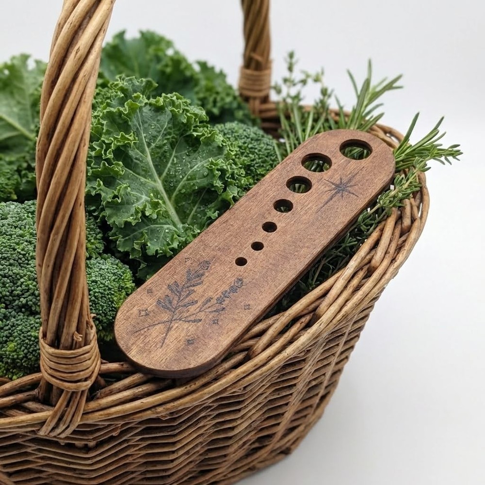 2 PCS Wooden Vegetable Herb Leaf Stripper Set, Multi Hole Herb Stripper Bowl ...