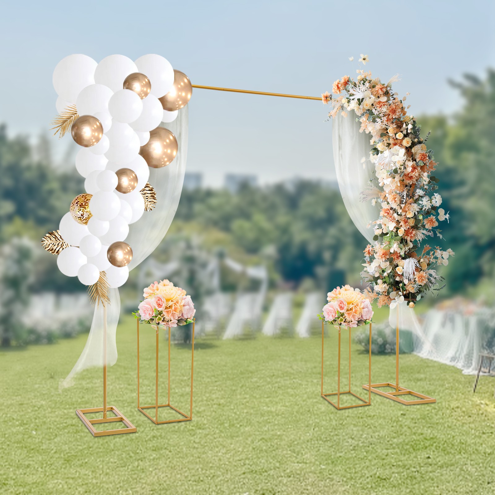 Gold Metal Wedding Stand Balloon Stand with Flower Stands Background Decoration