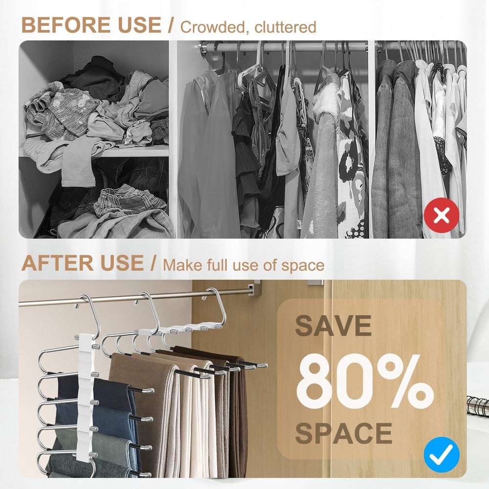 2 Pack Pants Hangers Space Saving, Anti-Slip Multi-Functional 2 Pack, White