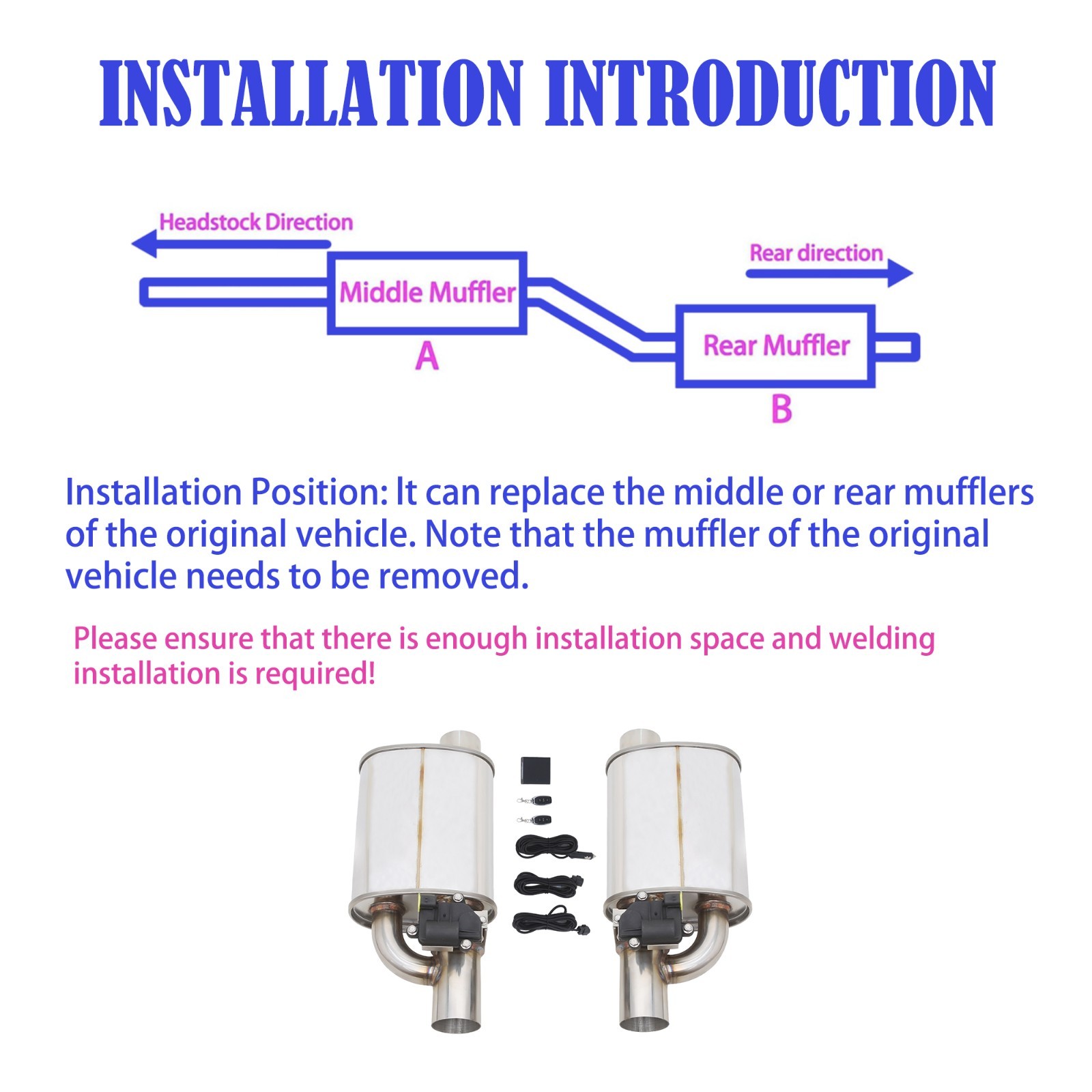 Universal Electronic Valved Exhaust Muffler 2.5"Single In/Out w/Valve Controller