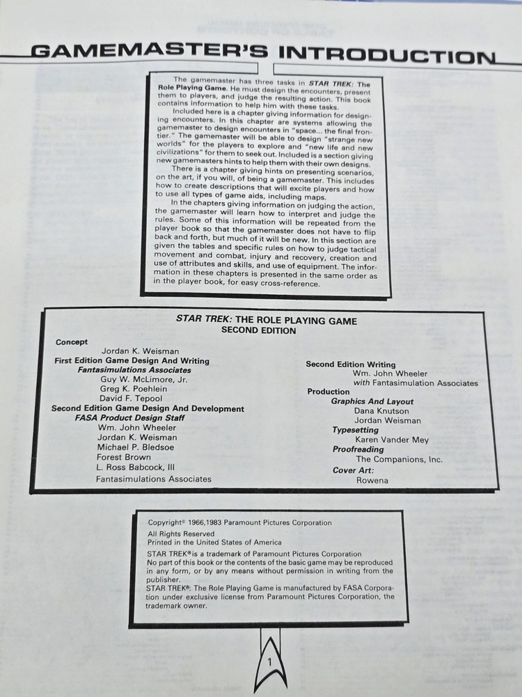 Star Trek Role Playing Game RPG 2nd Edition Replacement Manual Cadet Sourcebook