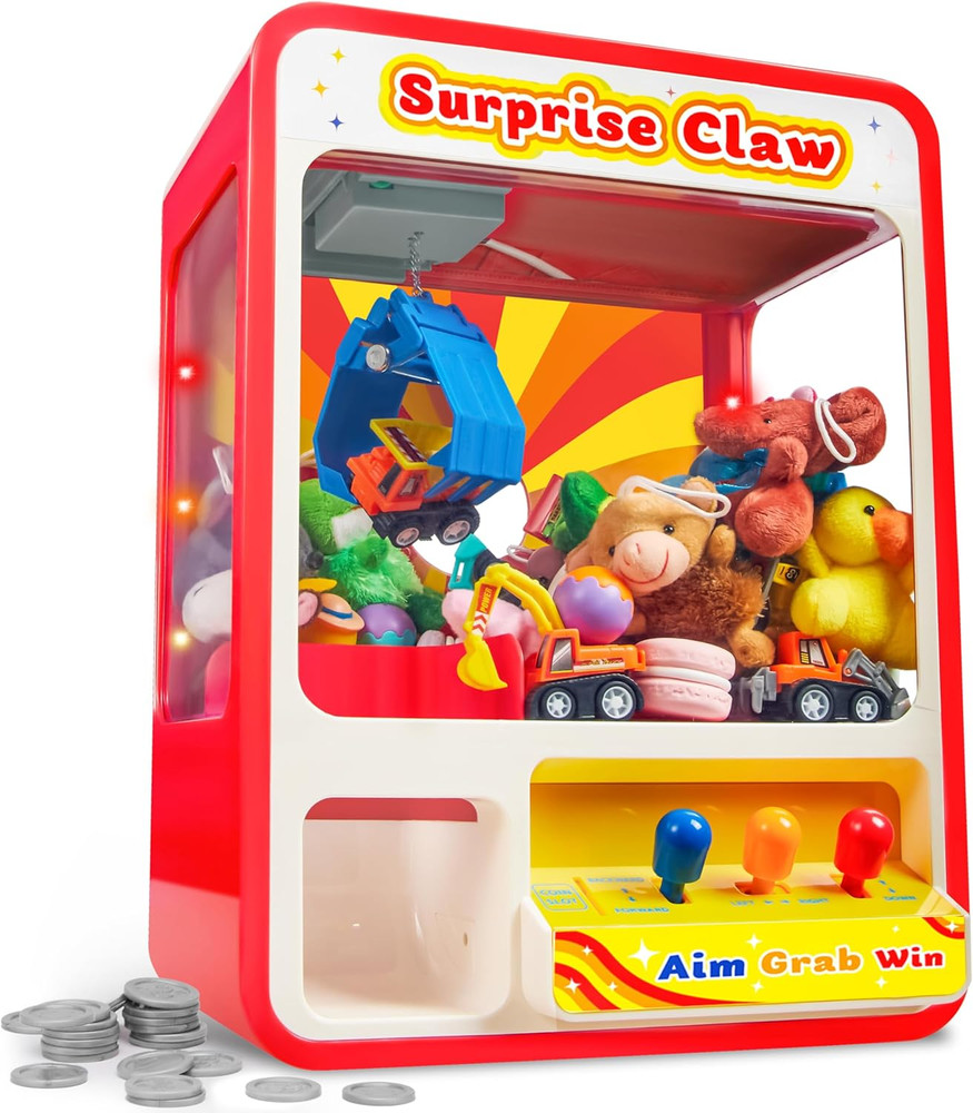 Claw Machine Arcade Toy with LED Light & Adjustable Sound, Rechargable Dispenser