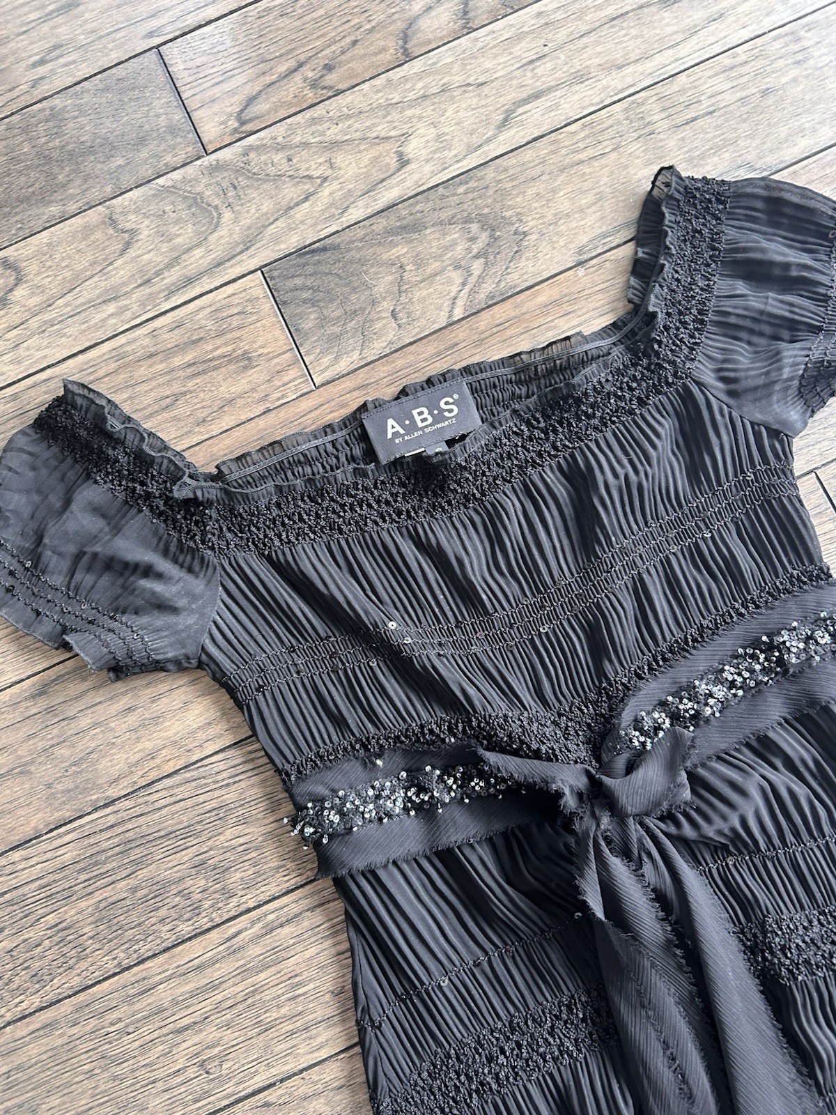 ABS Allen Schwartz Black Sheer Small Vintage Dress With Belt