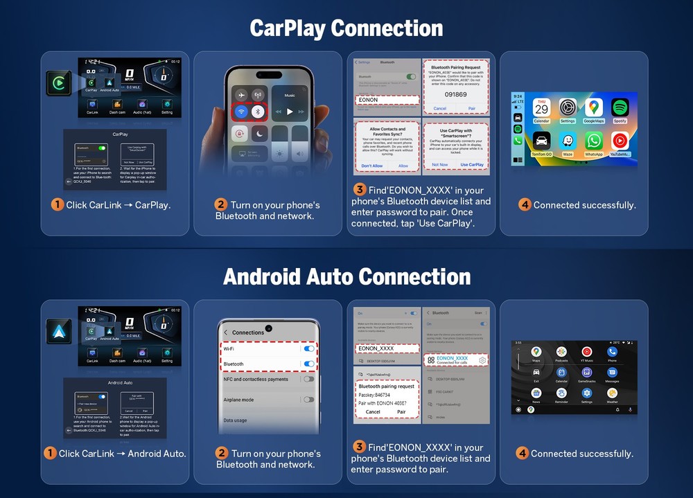 Eonon P6 CarPlay Android Auto 7"Moto Stereo Motorcycle Remote Controller TPMS 4K