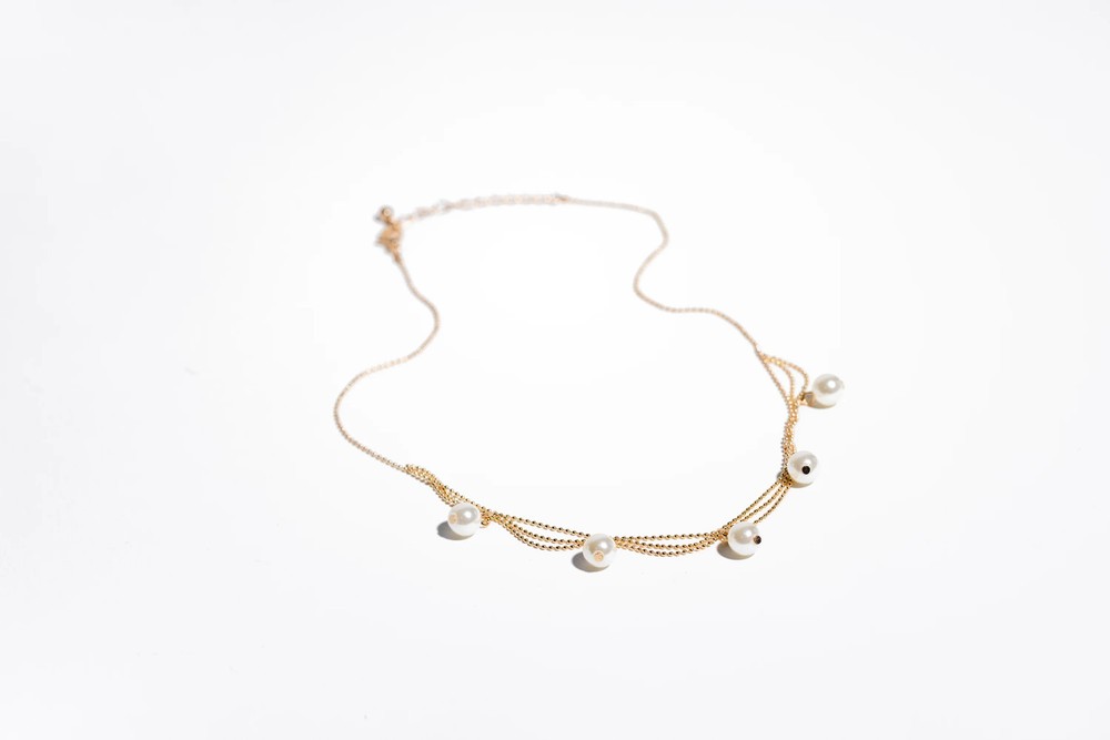 Gold Necklace With Pearl Dangles
