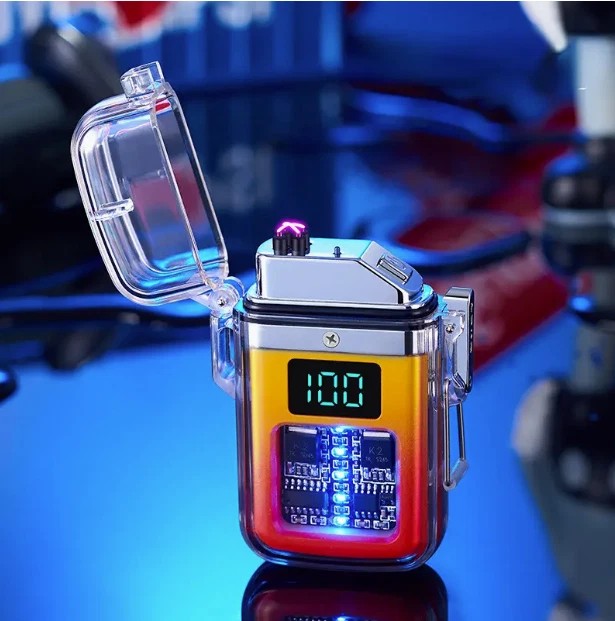 1XTransparent shell waterproof rechargeable pulse lighter with digital display