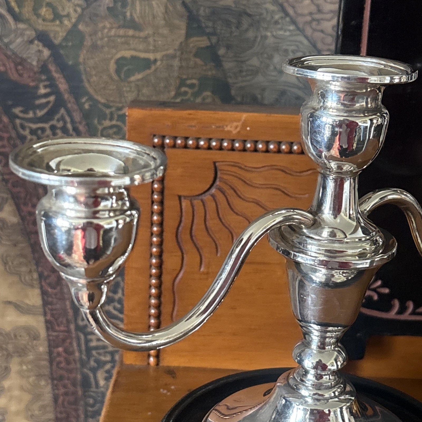 Mueck-Carey Sterling Candle Holder With 3 Arm Epergne Candelabra Insert.