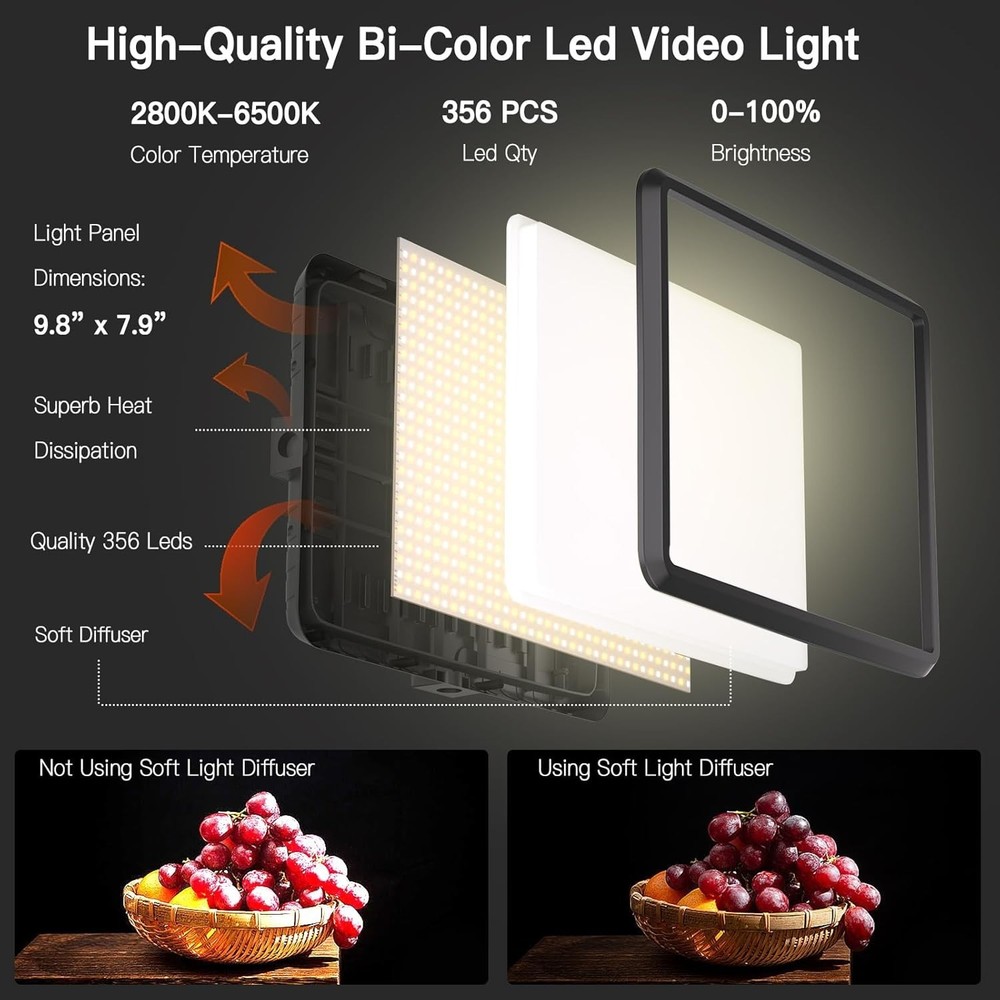 2-Pack Dimmable LED Video Light Kit with Adjustable Tripod & Phone Holder