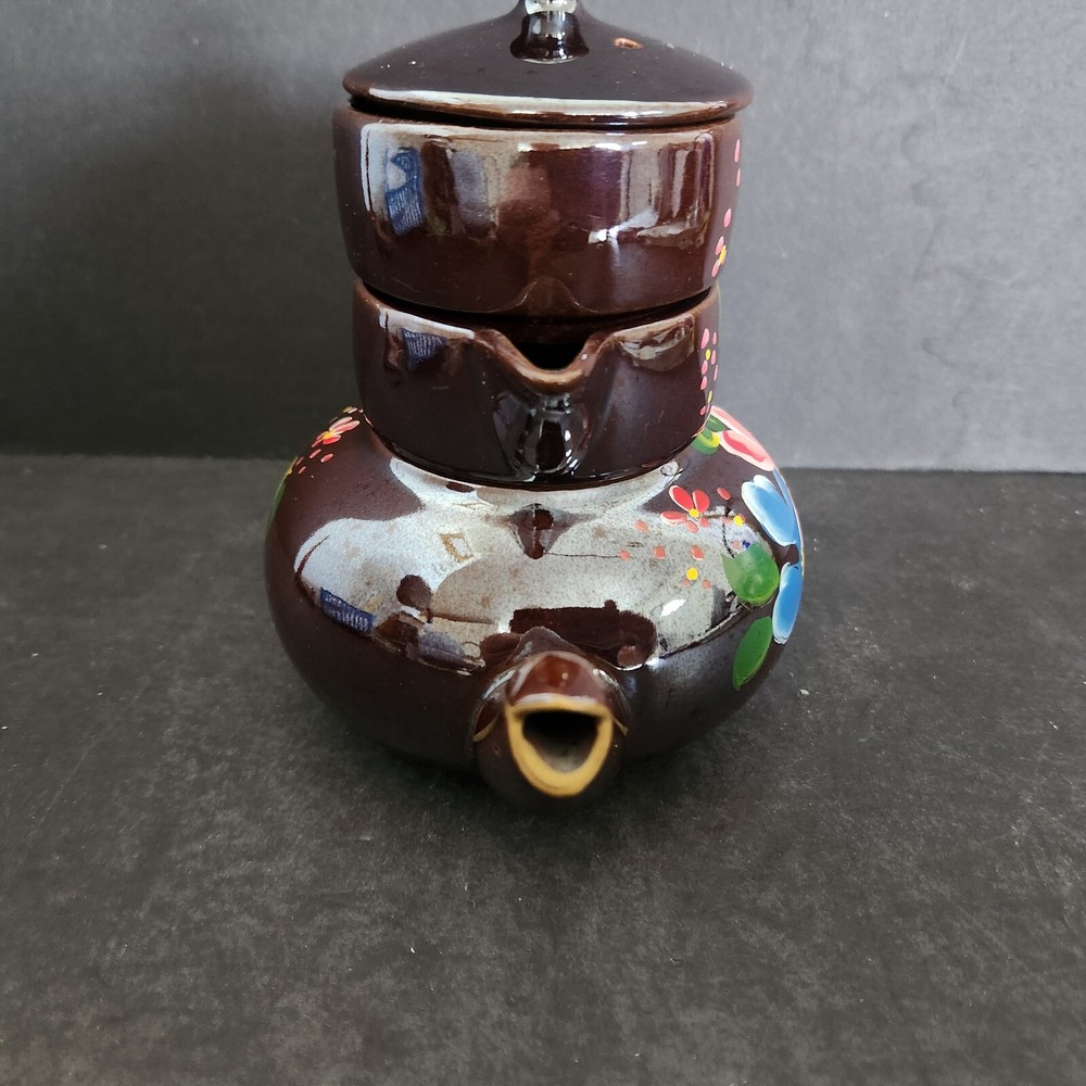 Teapot With Lid Stackable Floral Blue & Pink 6" Japan
