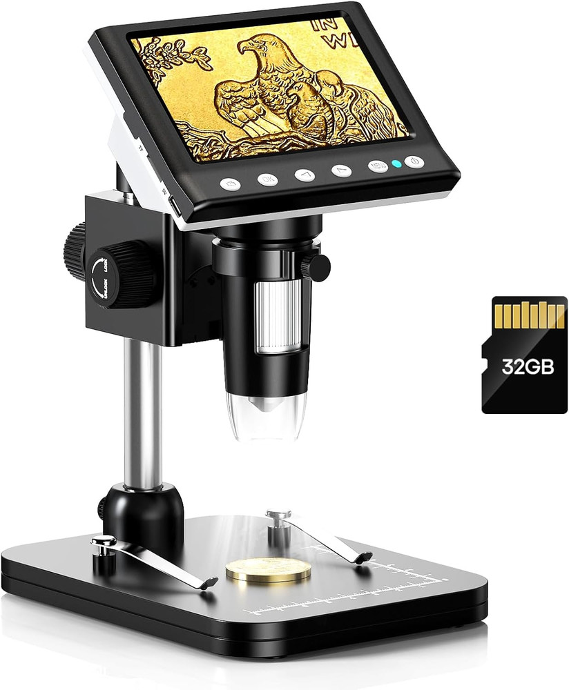 4.3'' IPS Coin Microscope, 1000X Magnification Digital Microscope for Adults，...