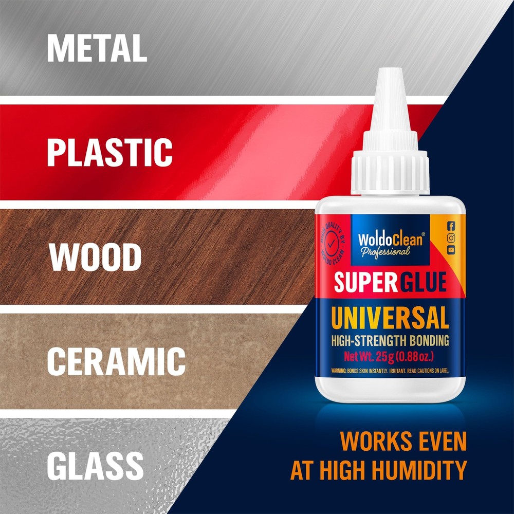 WoldoClean Super Glue All-Purpose Liquid 25g - Fast Drying Clear CA Adhesive...