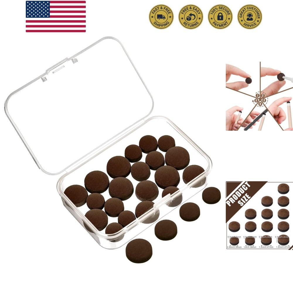 20 Pcs Billiard Pool Cue Tips Replacement Kit Pool Stick Tips with Storage Bo...