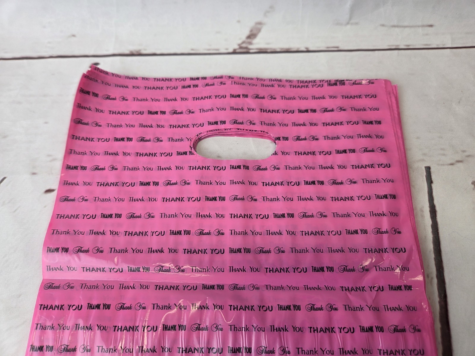 New 37 Pink Plastic Bags Gift Bags Die Cut Handle Thank You 9"x12"