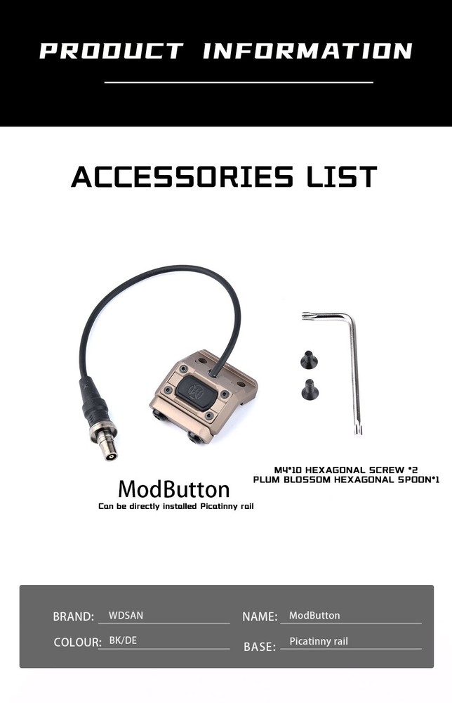 WADSN Tactical M300/M600 Flashlight ModButton Switch With Mount For Scout light