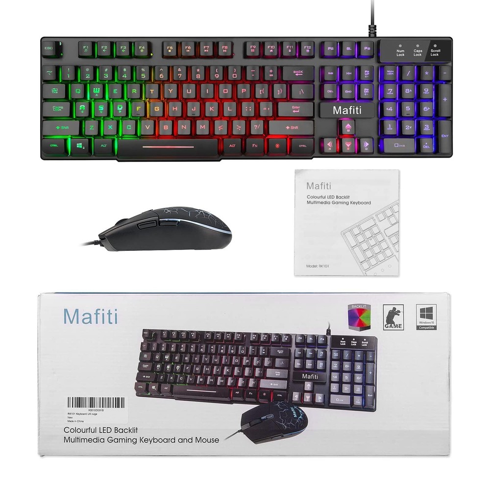 RK101 Computer Keyboard Mouse Combo Wired RGB Backlit USB Keyboard for PC Mac...