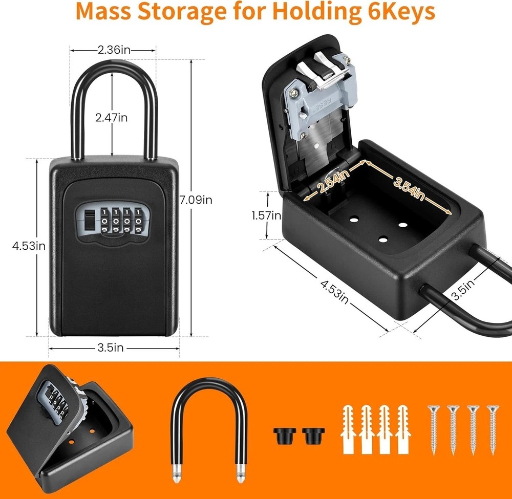 Portable Wall Mounted Lock Box - 5 Key Capacity