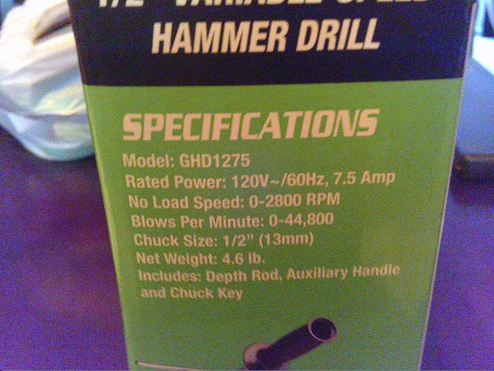 Genesis 1/2" Variable Speed Hammer Drill Model GHD1275