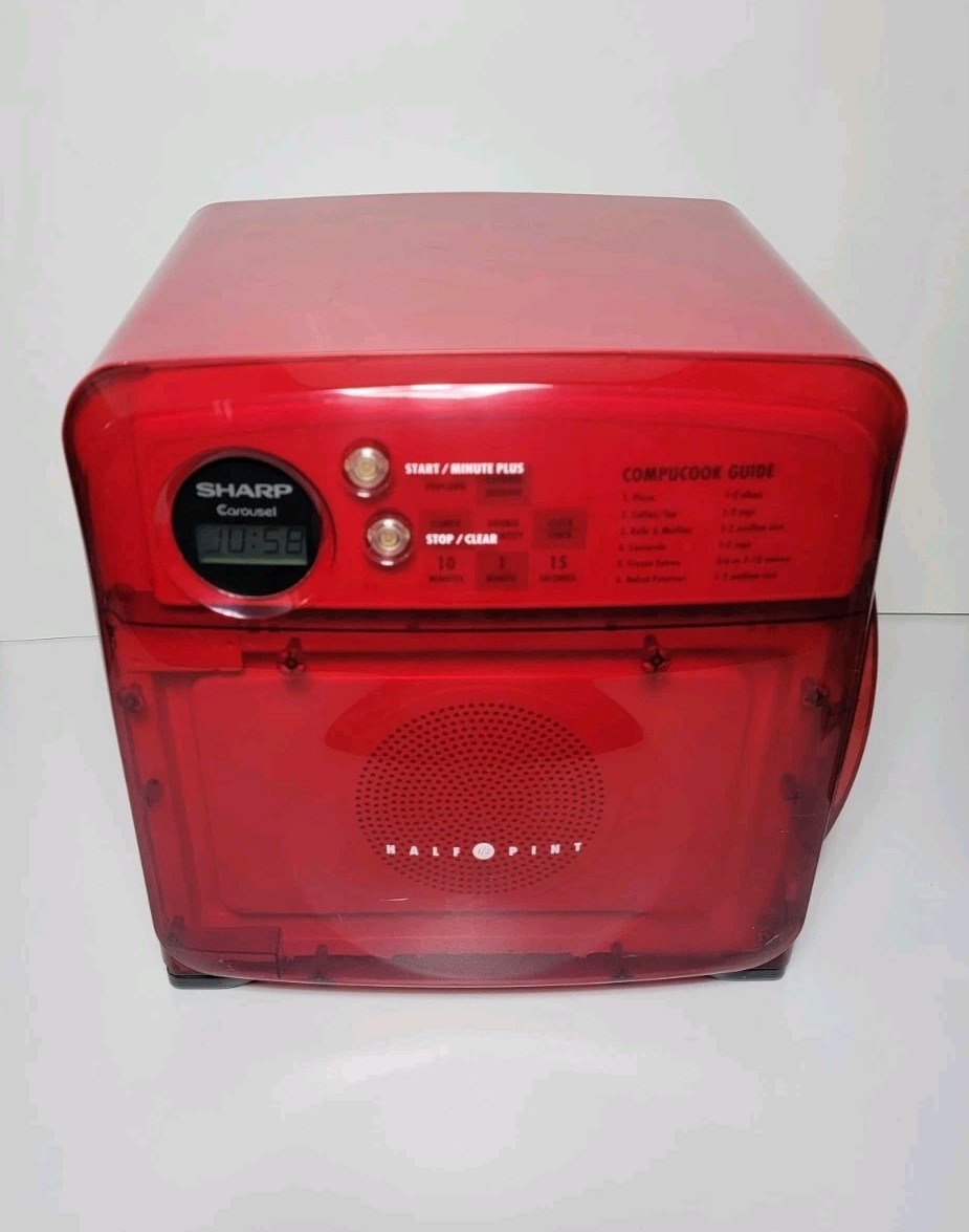 Vintage Sharp Half Pint Carousel Microwave Clear Red Model R-120DS - Please Read