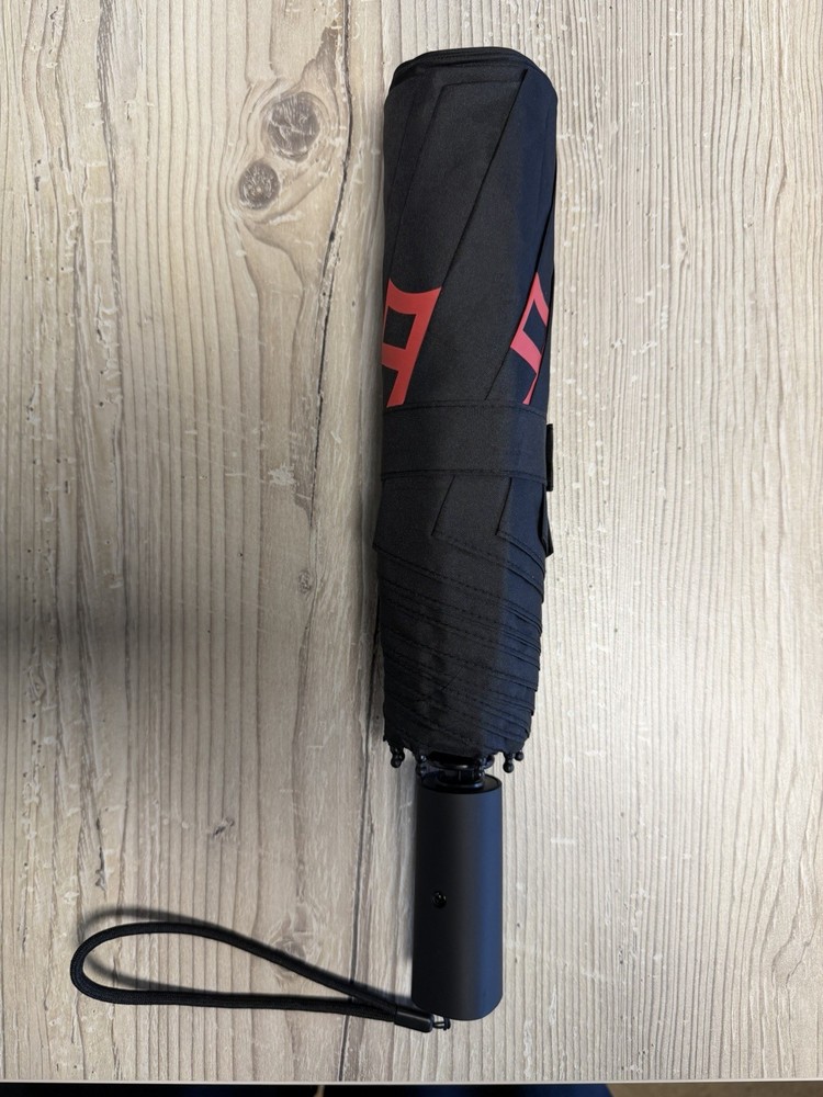 Tudor Black Automatic Folding Umbrella Red Shield Logo NEW Compact Windproof