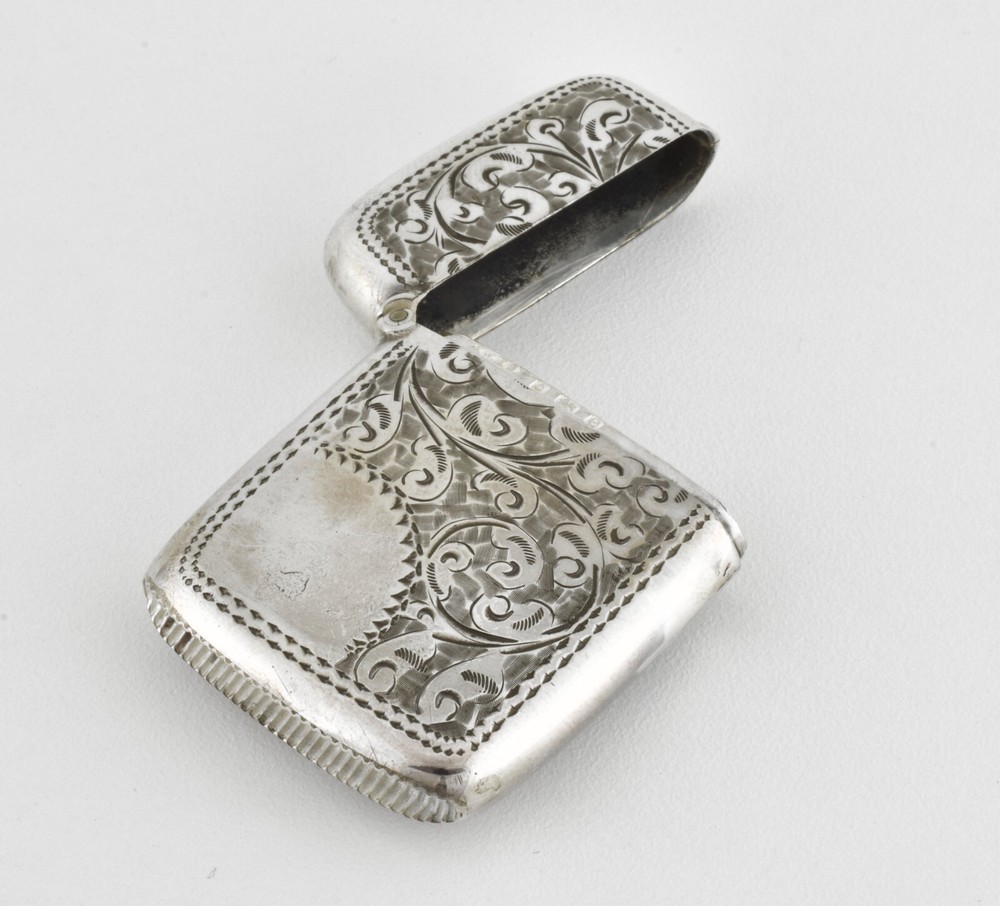 Antique English Edwardian Solid Silver Vesta Case, Birmingham, 1904