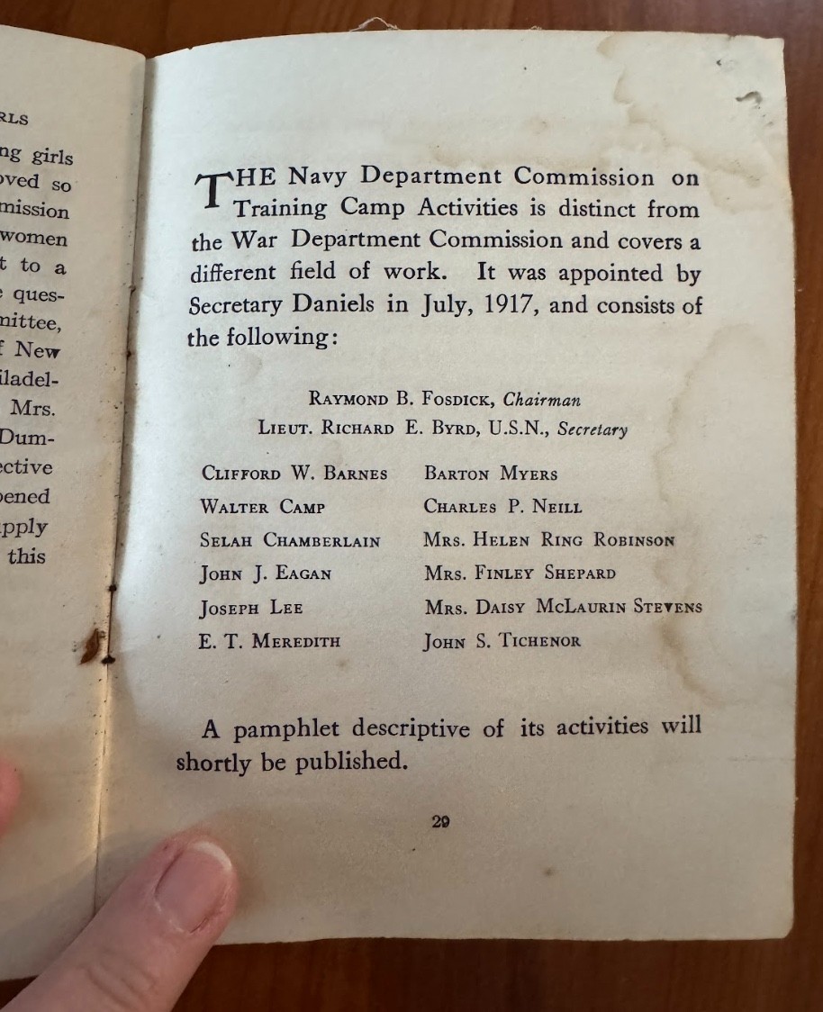 FREE SHIP! The War Department Commission on Training Camp Activities WWI