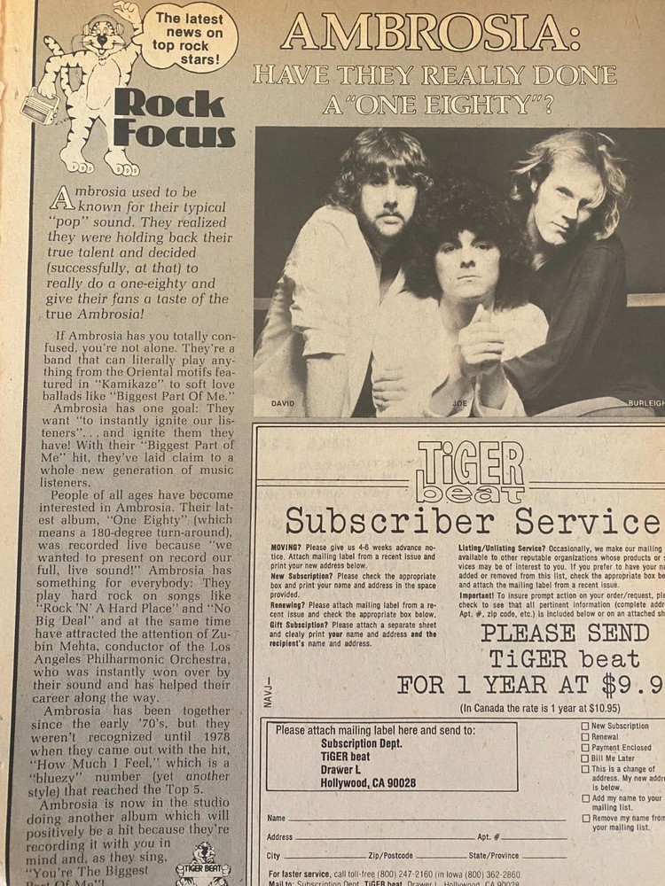 Ambrosia, Full Page Vintage Clipping