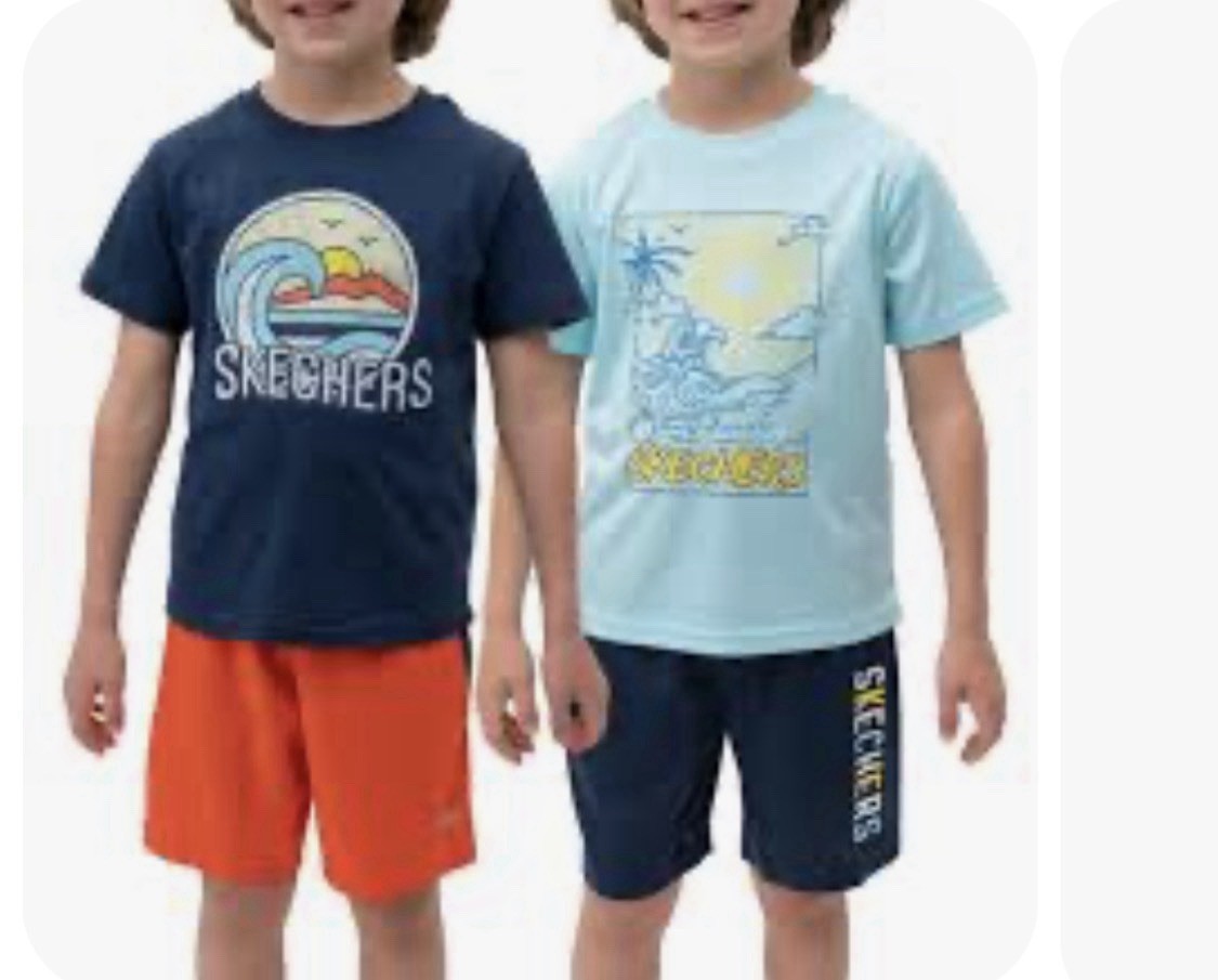 Skechers Boys Size 5T Active Cotton Outfit Set, 2 Tees 2 Shorts