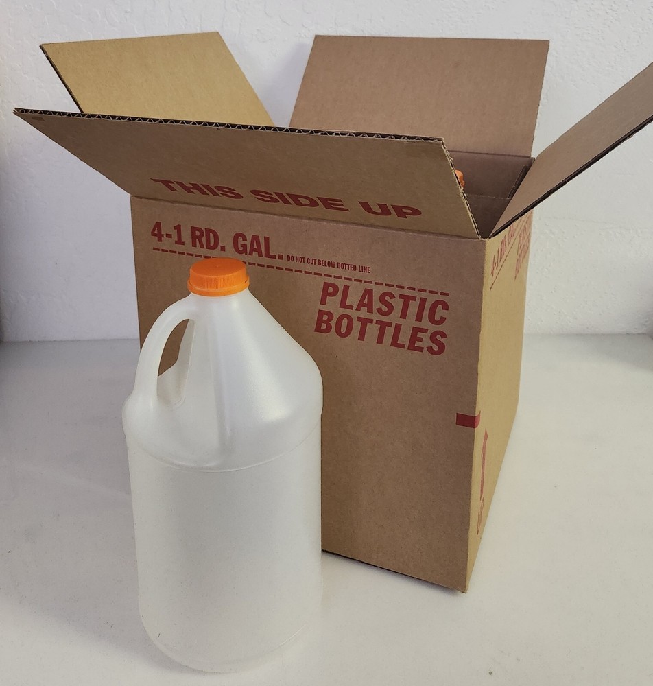 4 x 1 Gallon Empty Plastic Jug Bottle with ORANGE Screw Caps