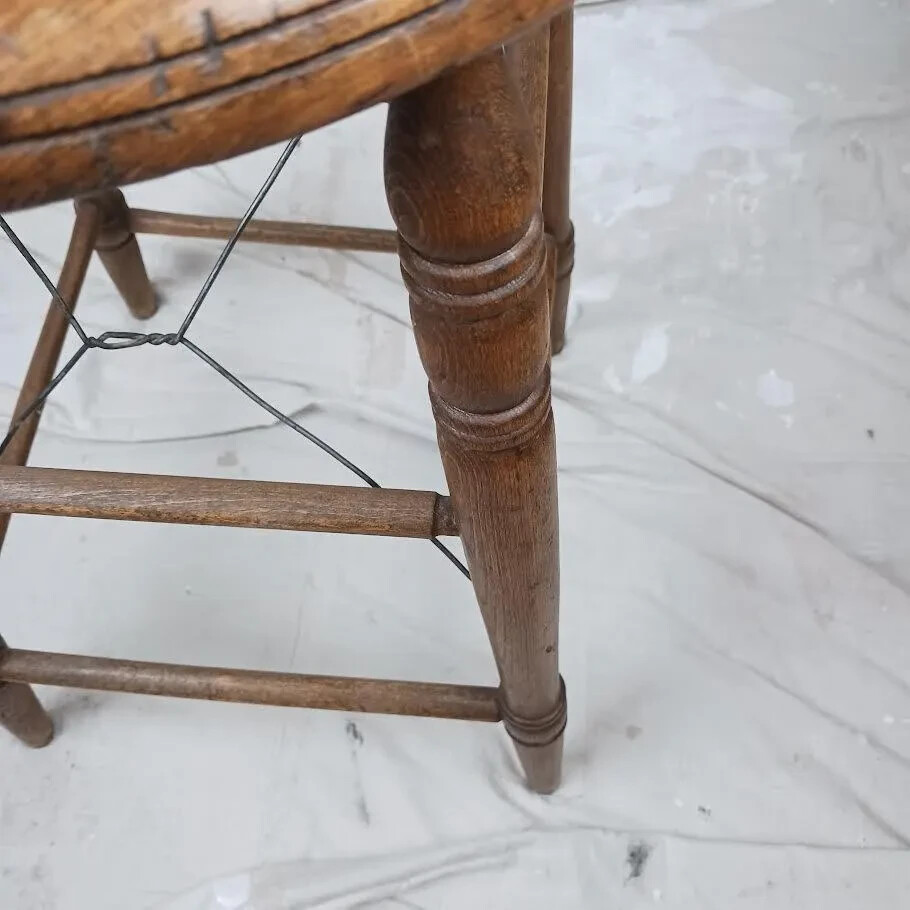 Antique Cane And Wood Stool With Wire Support
