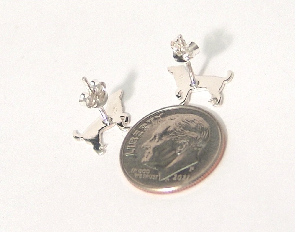 Sterling Silver Dog Stud Earrings Shiny