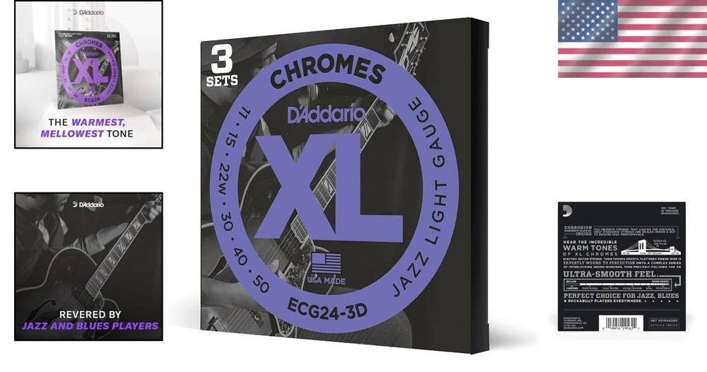 D'Addario Chromes Flat Wound Jazz Light Strings