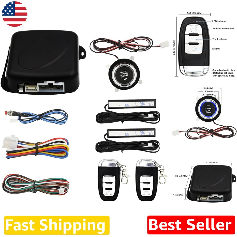 Keyless Entry Car Alarm PKE Engine Start Push Button Safe Lock 2 Smart Keys