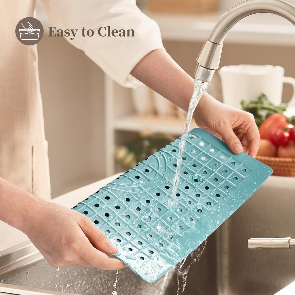 2 Pack Kitchen Sink Mat 12x10 Inch Rectangular Protector Pad Mint Blue