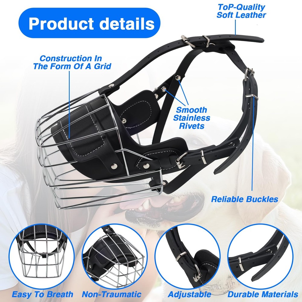 Extra Large Dog Muzzle Metal Basket Breathable Prevent Biting Great Dane