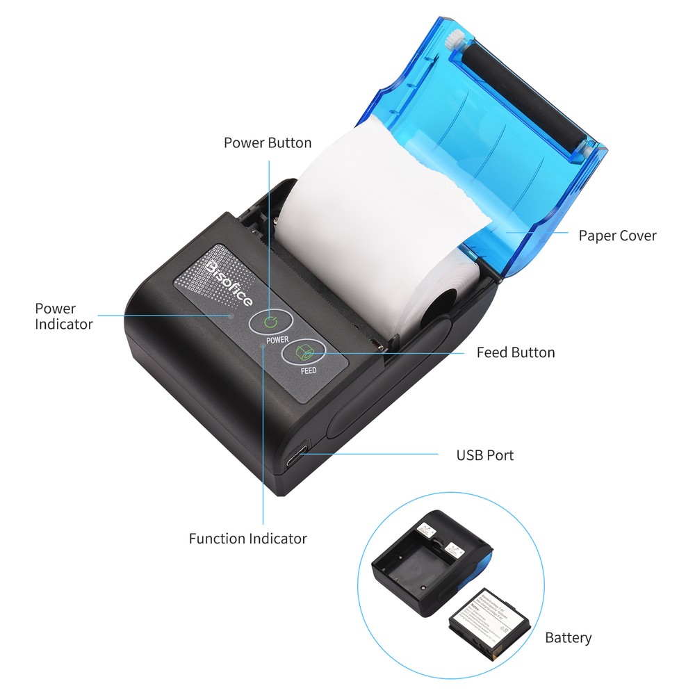 Bisofice 58mm Thermal Receipt Printer Portable POS Printer L0J6