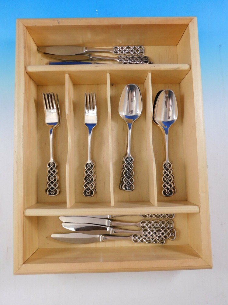 Ringebu by David Andersen Norwegian 830S Silver Dessert Set 24 pc Pierced Handle