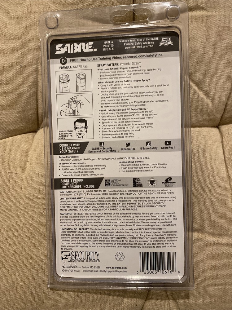 Sabre Pepper Spray w/ Quick Release Key Ring BRAND NEW
