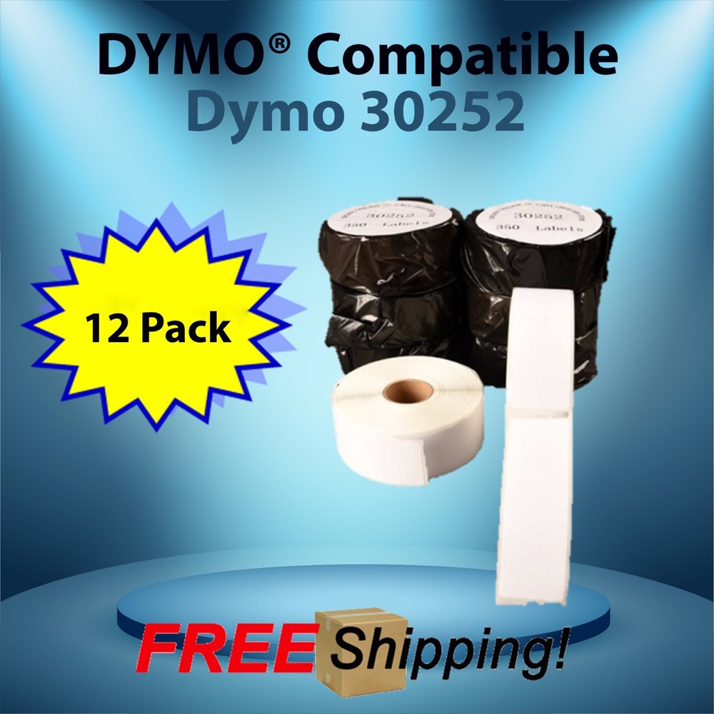 12 Rolls 30252 Dymo® Compatible White Rectangular Labels for Mailing, Shipping.