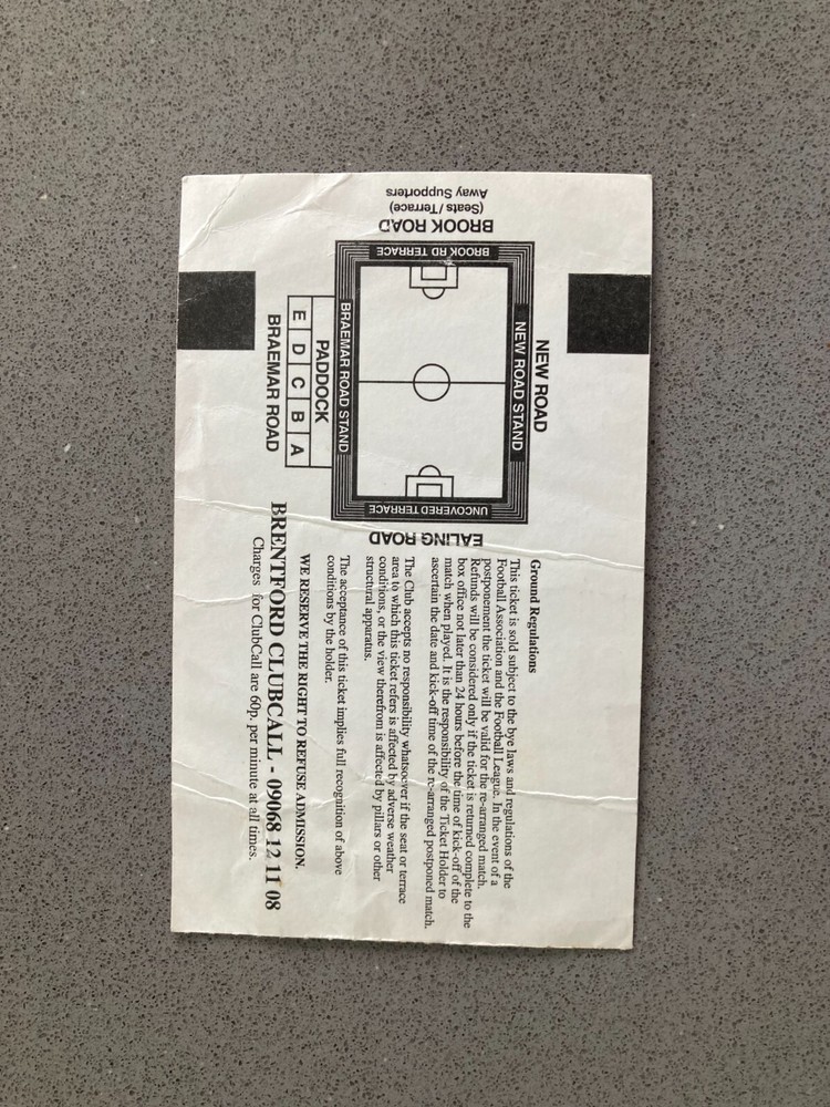 Brentford v Notts County 2000-01 Match Ticket