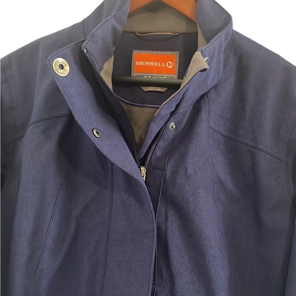 Merrell Opti-shell Navy Blue Front Pockets Snap Zip Closure Coat Size Large