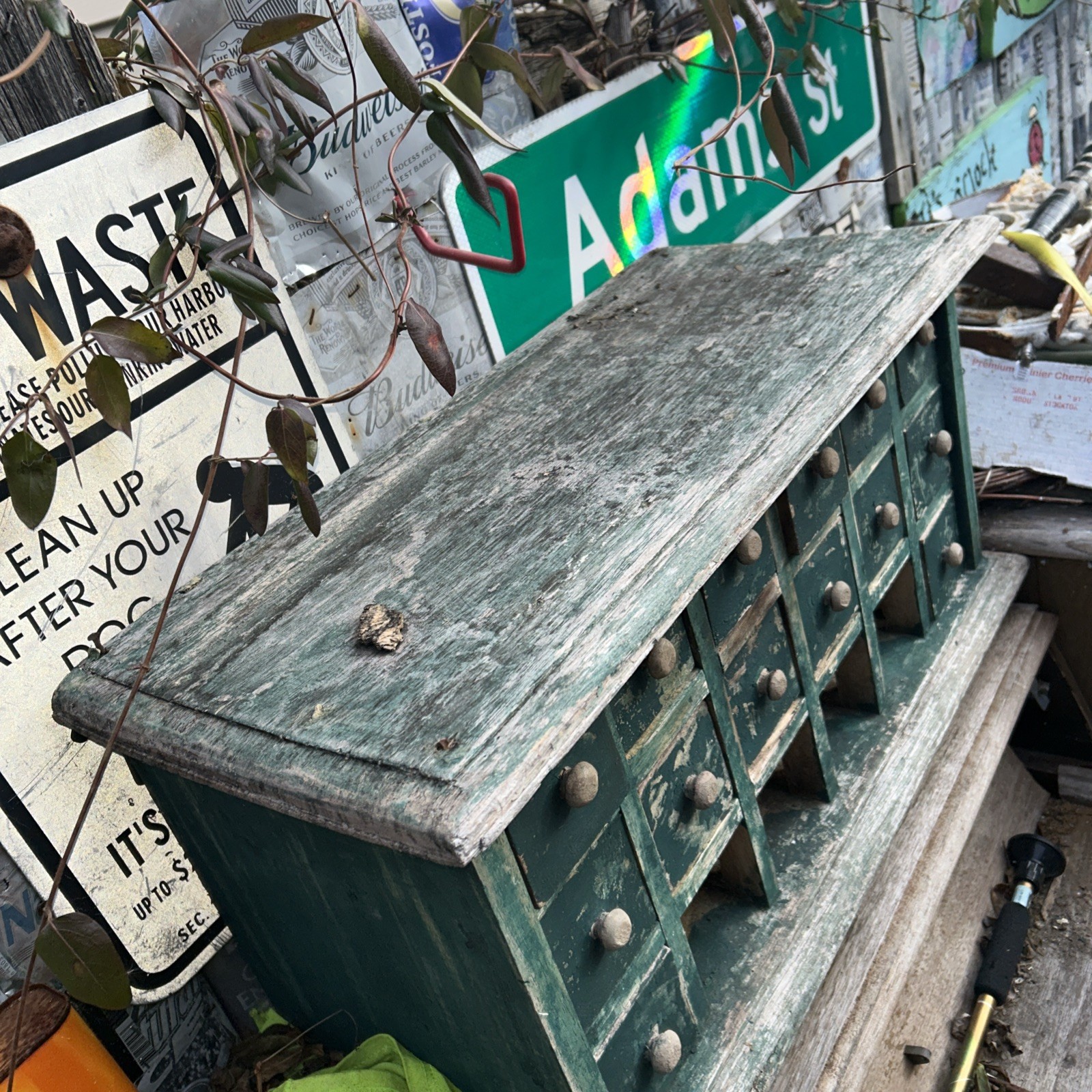Vtg Hand Made Wood apothecary chest of 18 drawers (4missing )