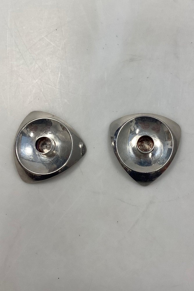 Pair Bent Knudsen Sterling Silver Candlesticks No. 1050