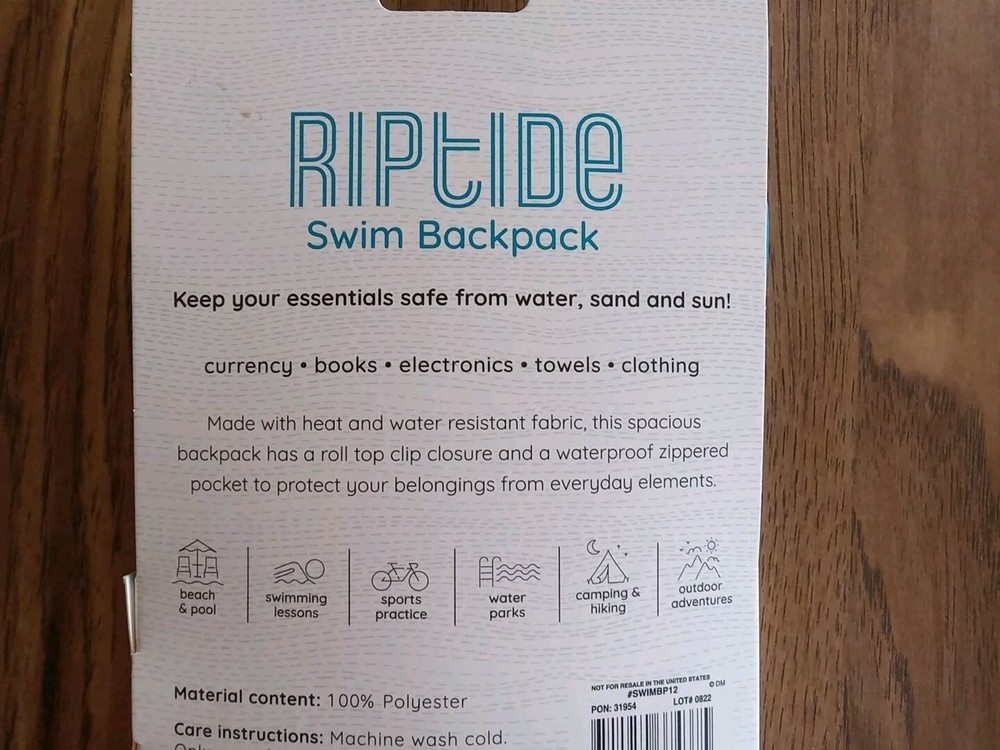 Juice Box Swim Backpack RIPTIDE Adjustable Straps Waterproof Zippered Pocket NEW