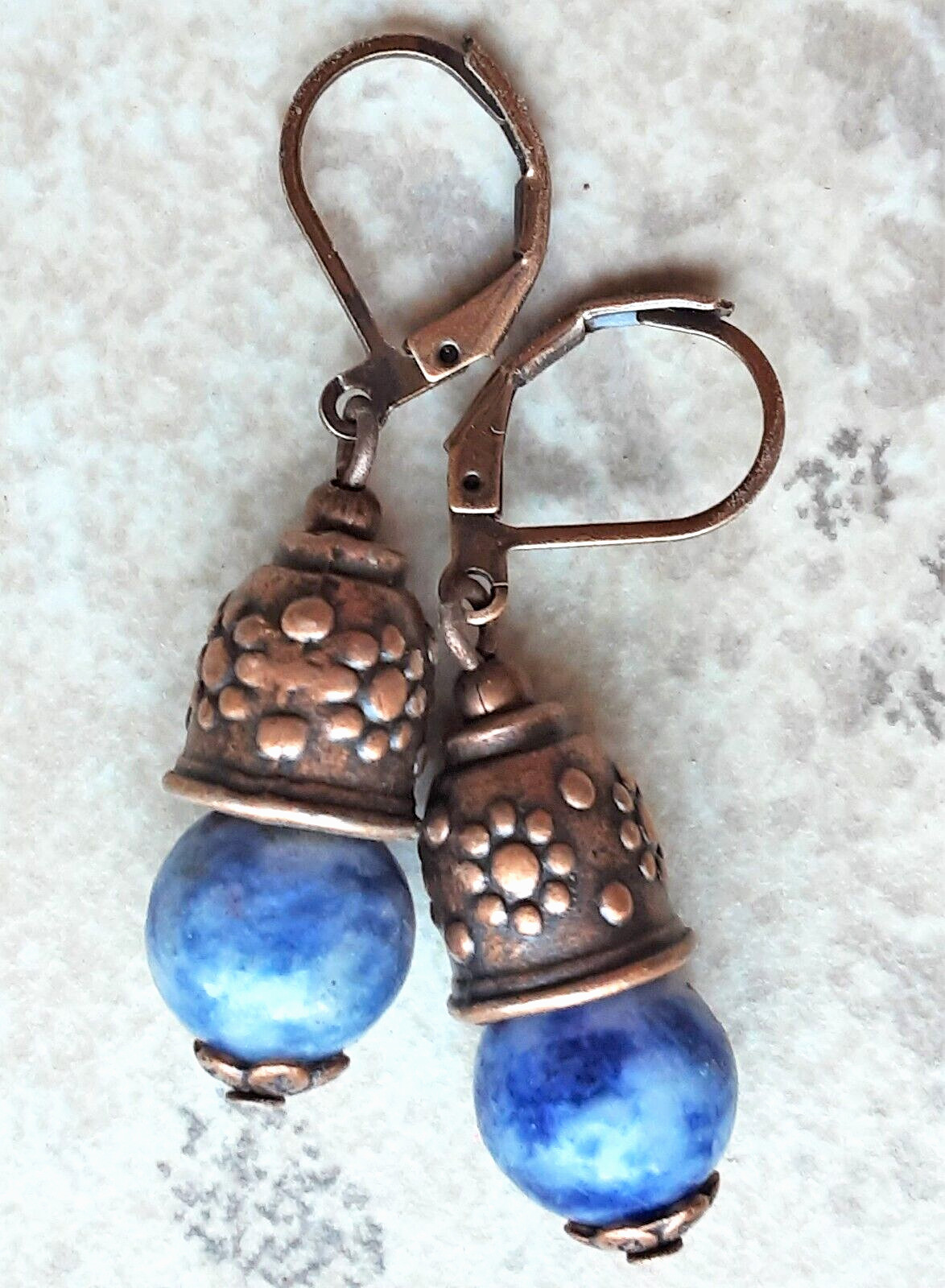 SODALITE Lantern shape drop earring COPPER LEVERBACK handcrafted XGE