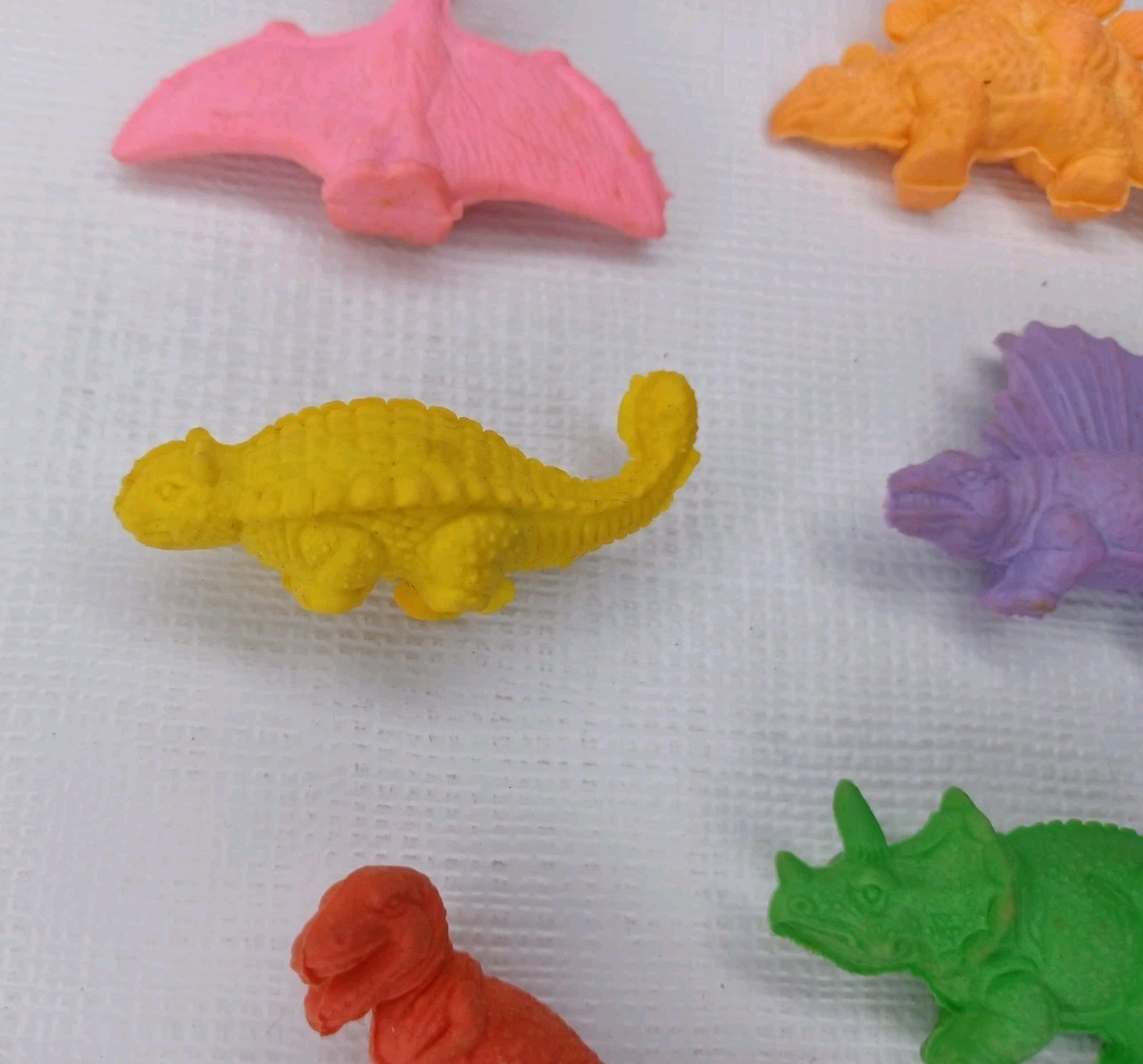 Rubber Dinosaur Eraser Set 6 Pieces Erasers With Box Vintage 1978 Emson